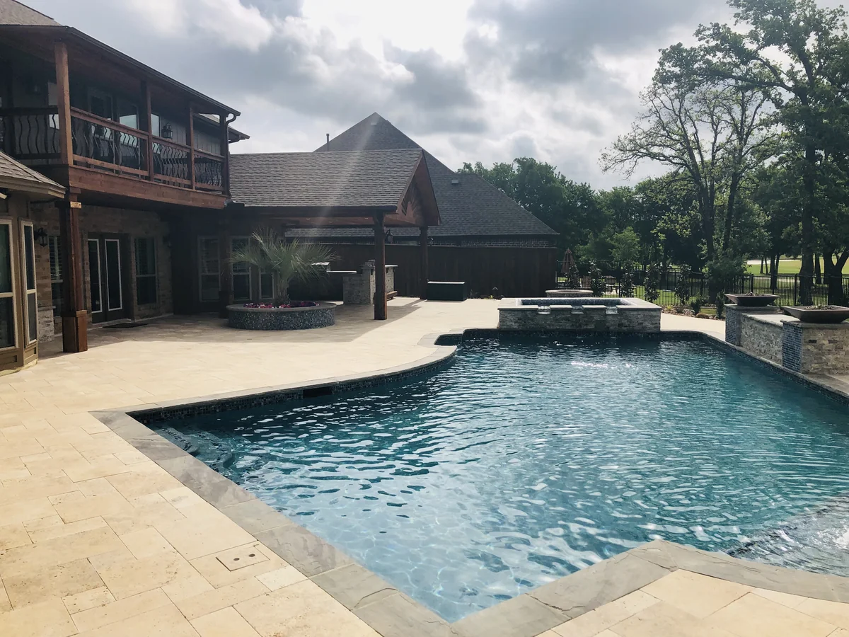 Swimming pool, raised water features and covered outdoor space from the H30 portfolio.